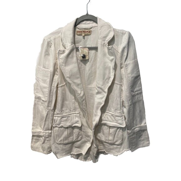 Free People Harlow Blazer Collar Front Pockets Button Frayed Ivory XS NWT Flawed - Picture 6 of 12